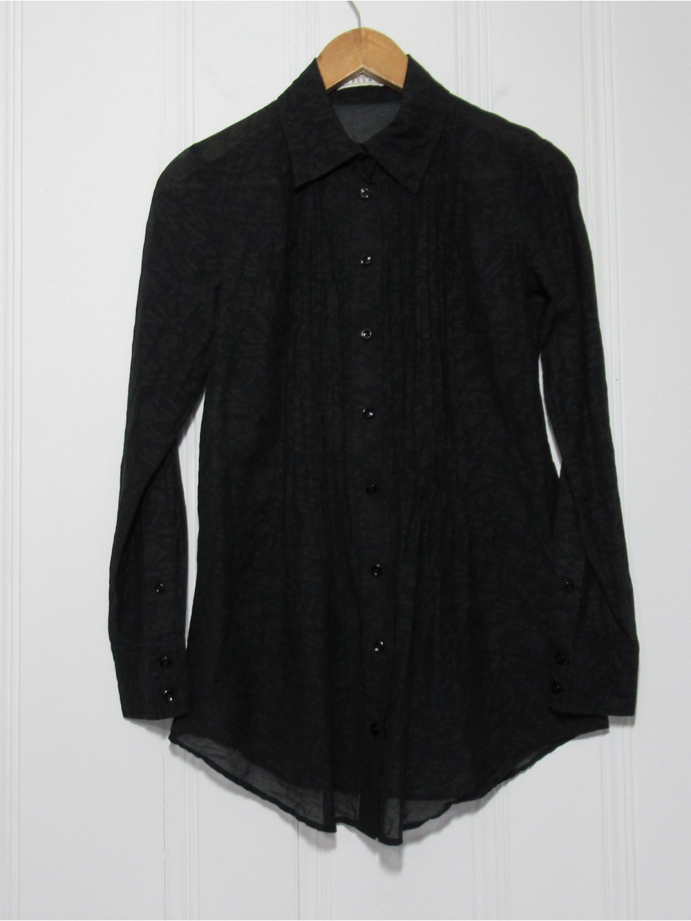 Pell & Co Silk Blend Black Printed Sheer Button Down Shirt Size 4